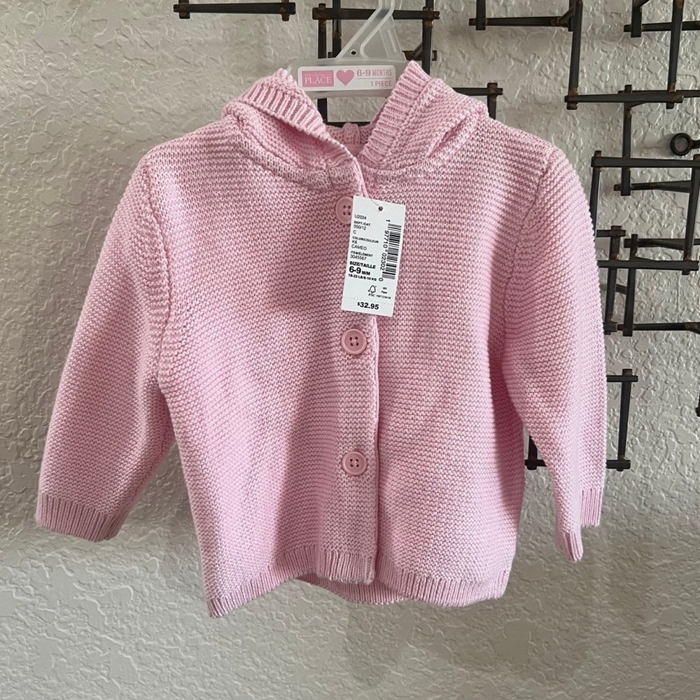 The Children’s Place Pink Hooded Sweater – Size 6-9 Months NWT